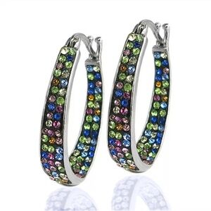 New Beautiful Sterling Silver Multi-Colored CZ Hoops